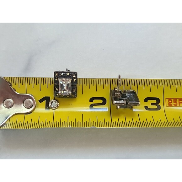 925 Sterling Silver CZ Marcasite Rectangular Post Earrings Vintage - Picture 9 of 11